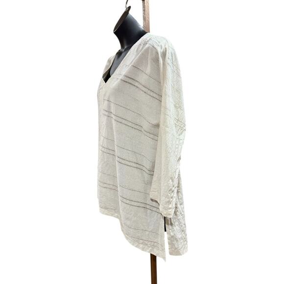 M Square By Neetu Malik Striped Metallic Top Size 2 100% Cotton V-neck Blouse - Picture 2 of 6